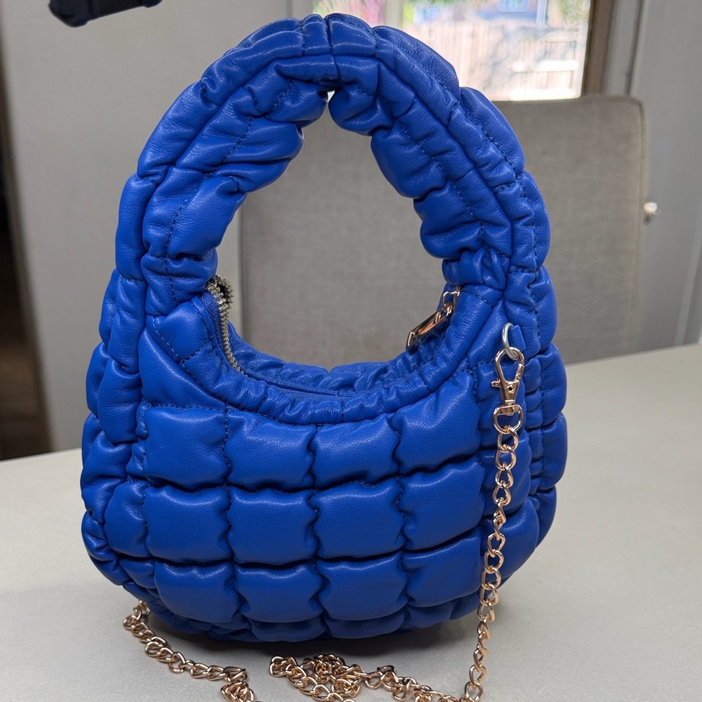 Puffed Quilted Mini Bag in Electric Blue